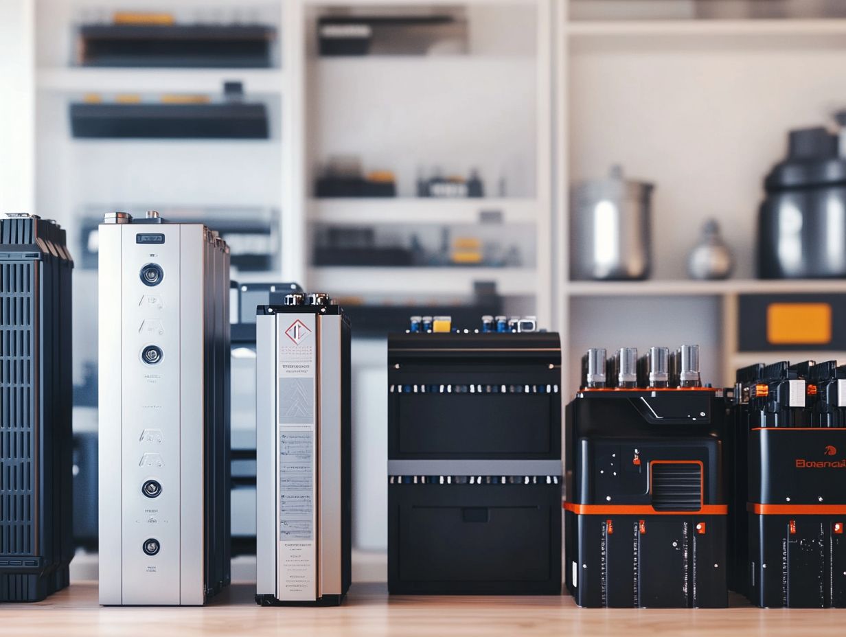 Illustration of various battery types for energy storage comparison