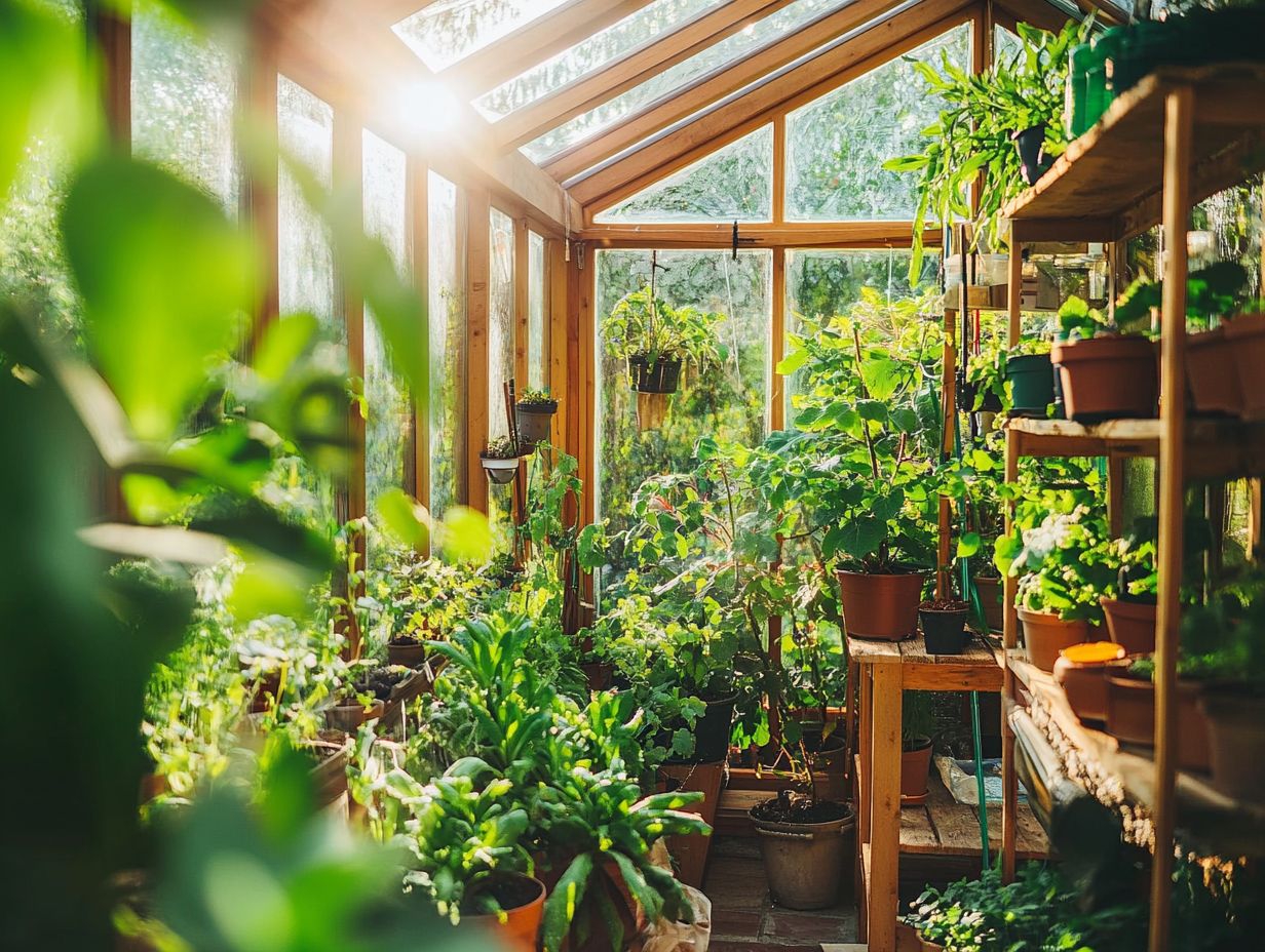 Key elements for building an energy-efficient greenhouse with images of insulation and natural light