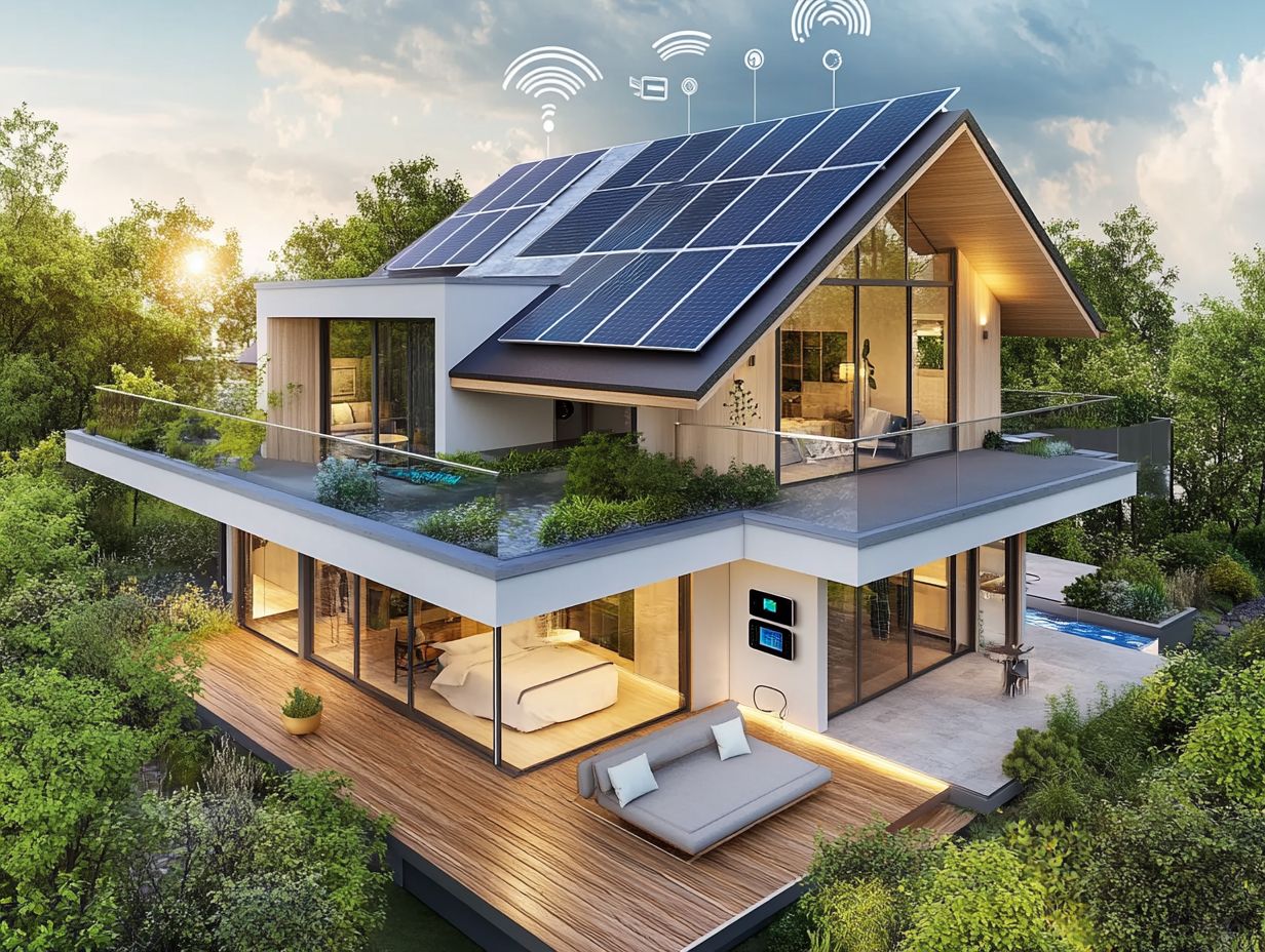 An illustration showing the integration of solar power with smart home technology.