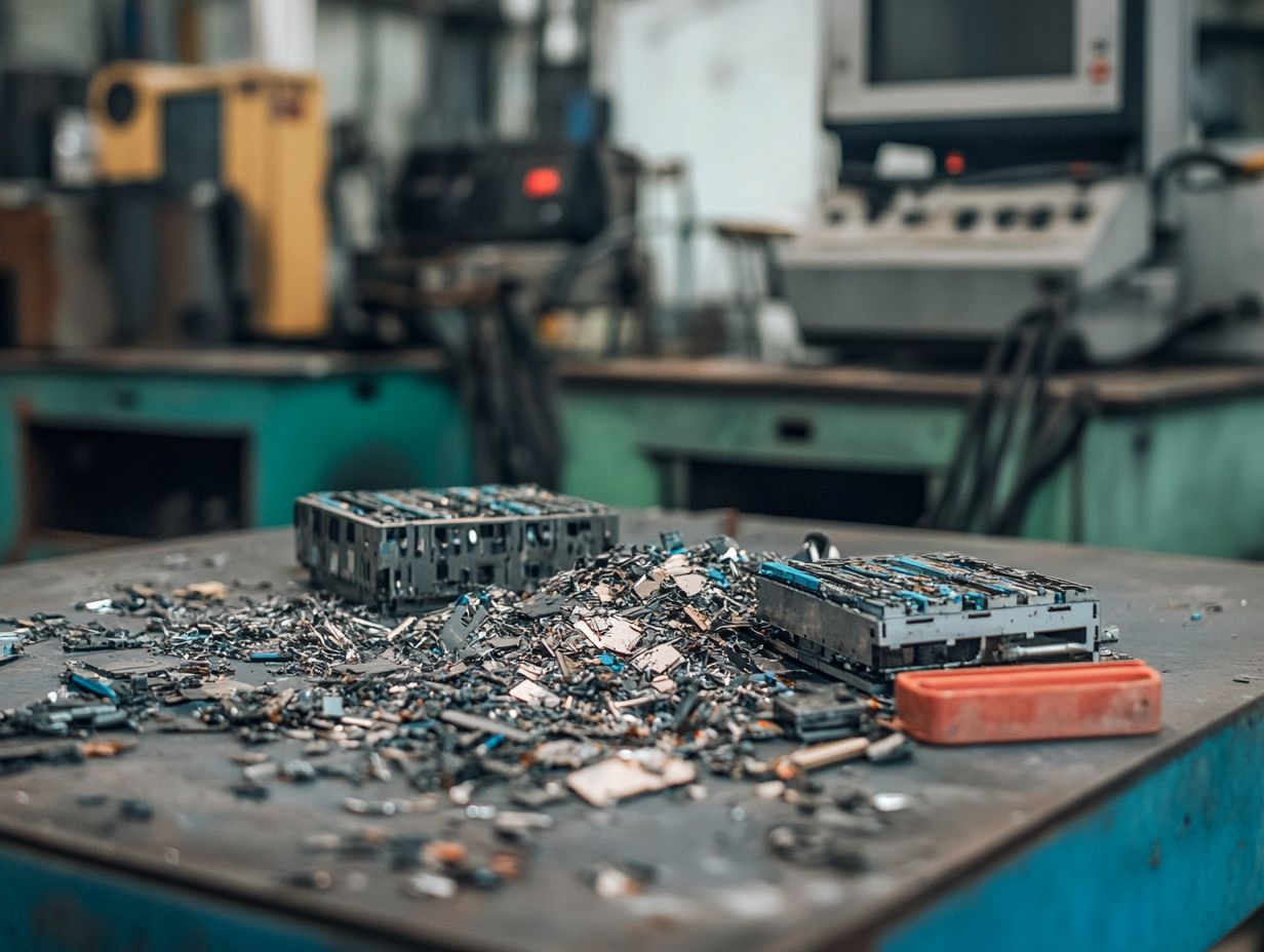 Visual representation of recycled materials essential for battery production, including lithium and cobalt.