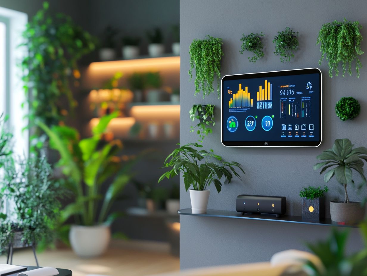 Illustration demonstrating how smart home technology reduces carbon footprint.